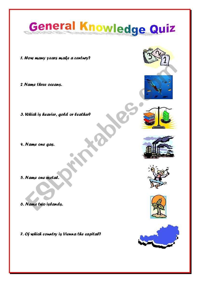 General knowledge Quiz worksheet