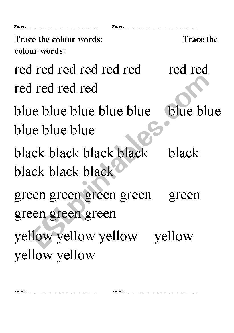 Trace the colour words_1 worksheet