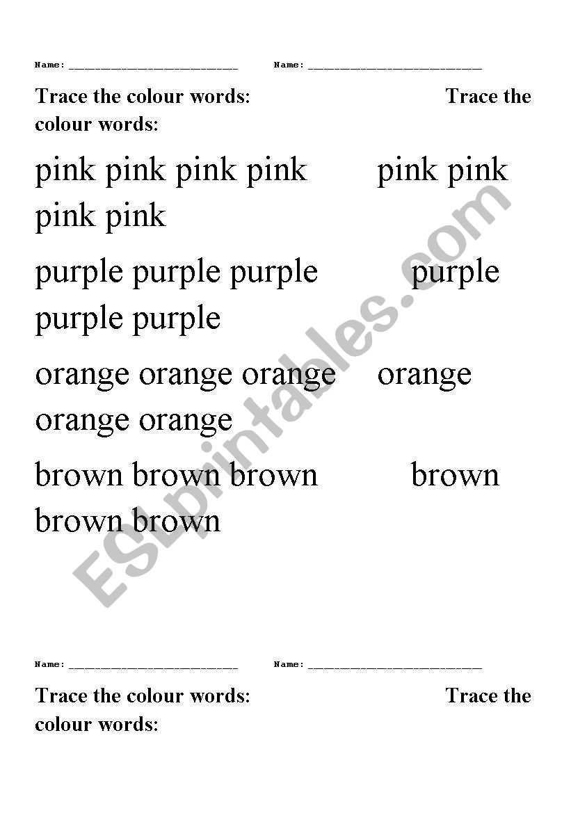 Trace the colour words_2 worksheet