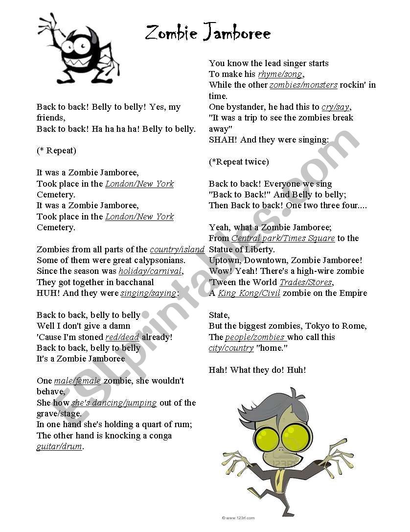 Zombie Jamboree worksheet