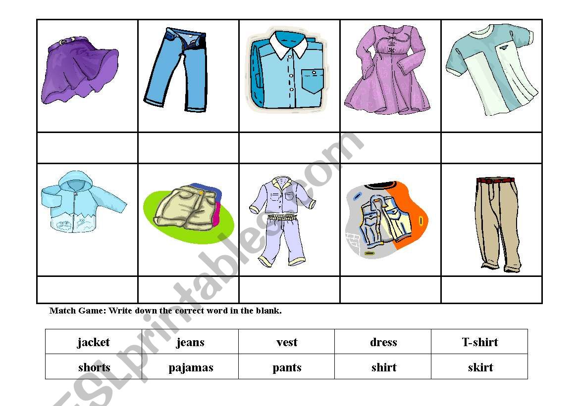 Clothing  worksheet