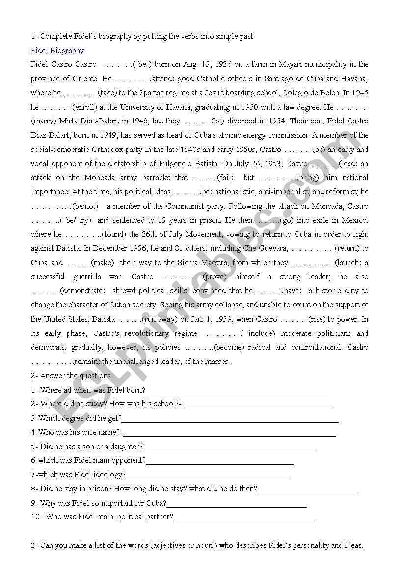 Fidel and Ghandi biography worksheet