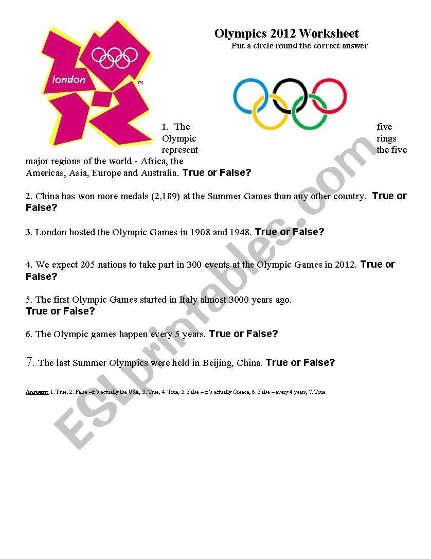 Olympics 2012 Quiz worksheet