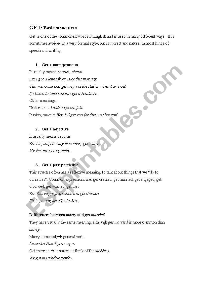 Uses of GET worksheet