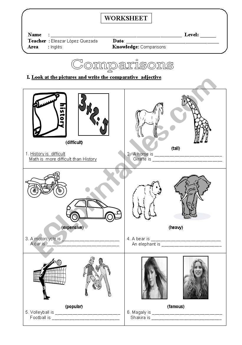 Comparisons worksheet