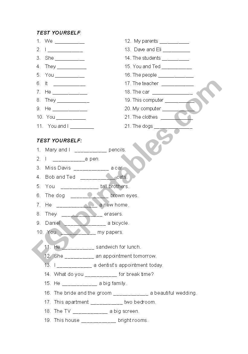 Have-Has worksheet