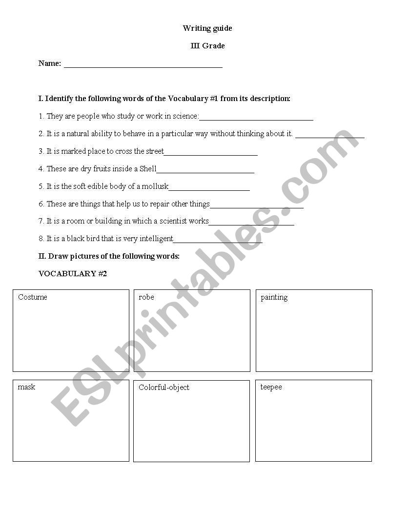 writing test worksheet