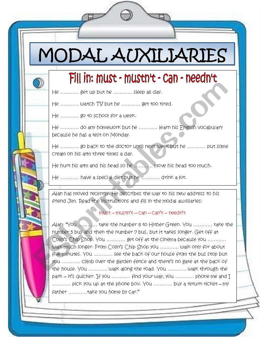 Modal Auxiliaries worksheet