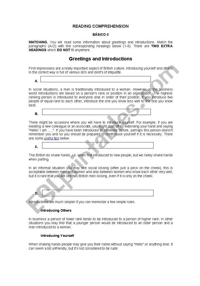 Greetings and Introductions worksheet