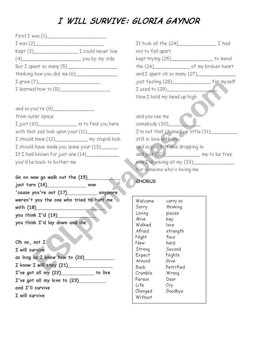 I will survive:  worksheet