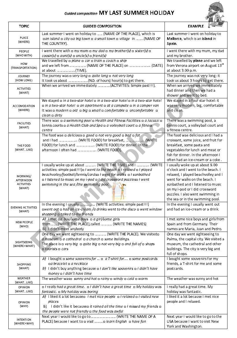 My last summer holiday worksheet