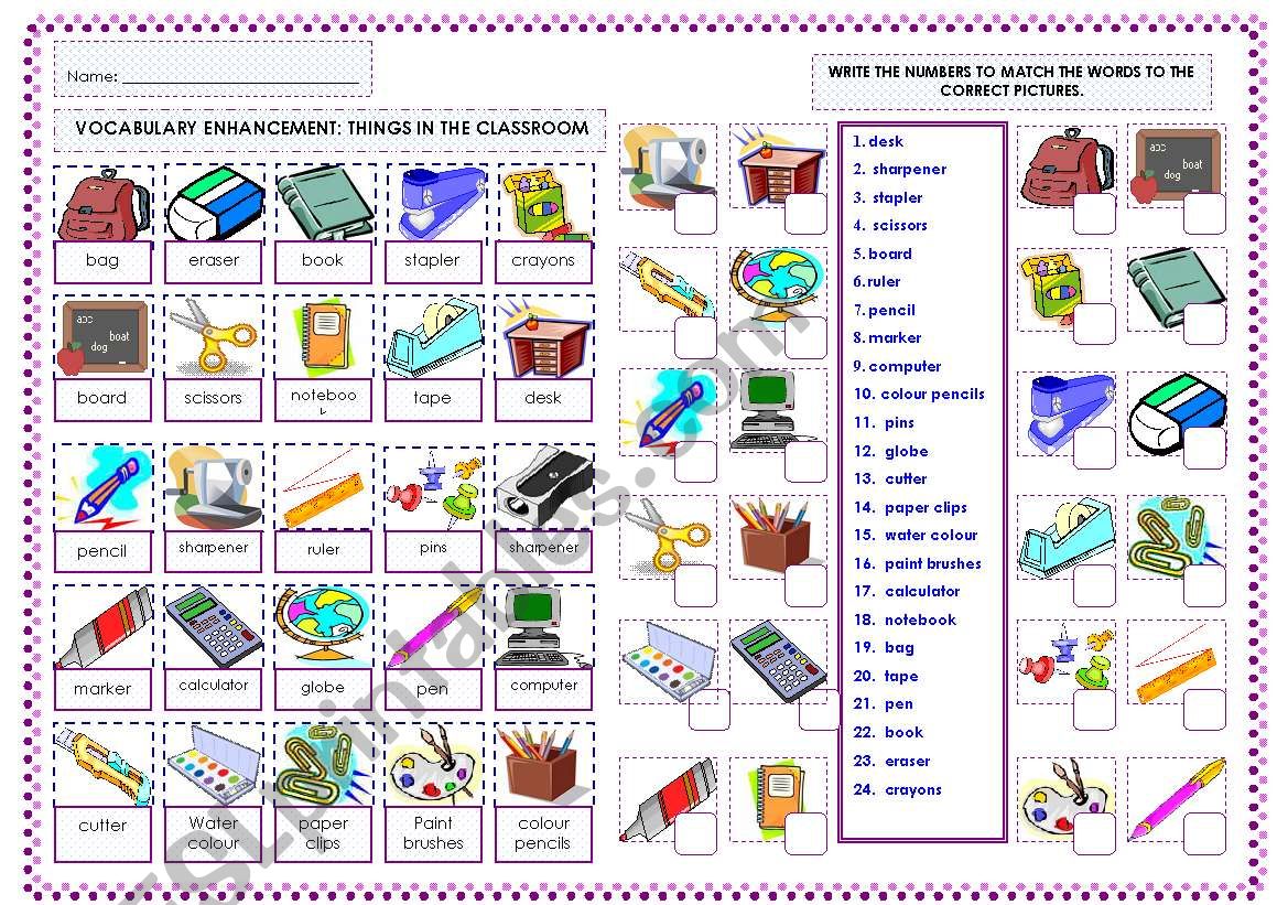 classroom objects worksheet