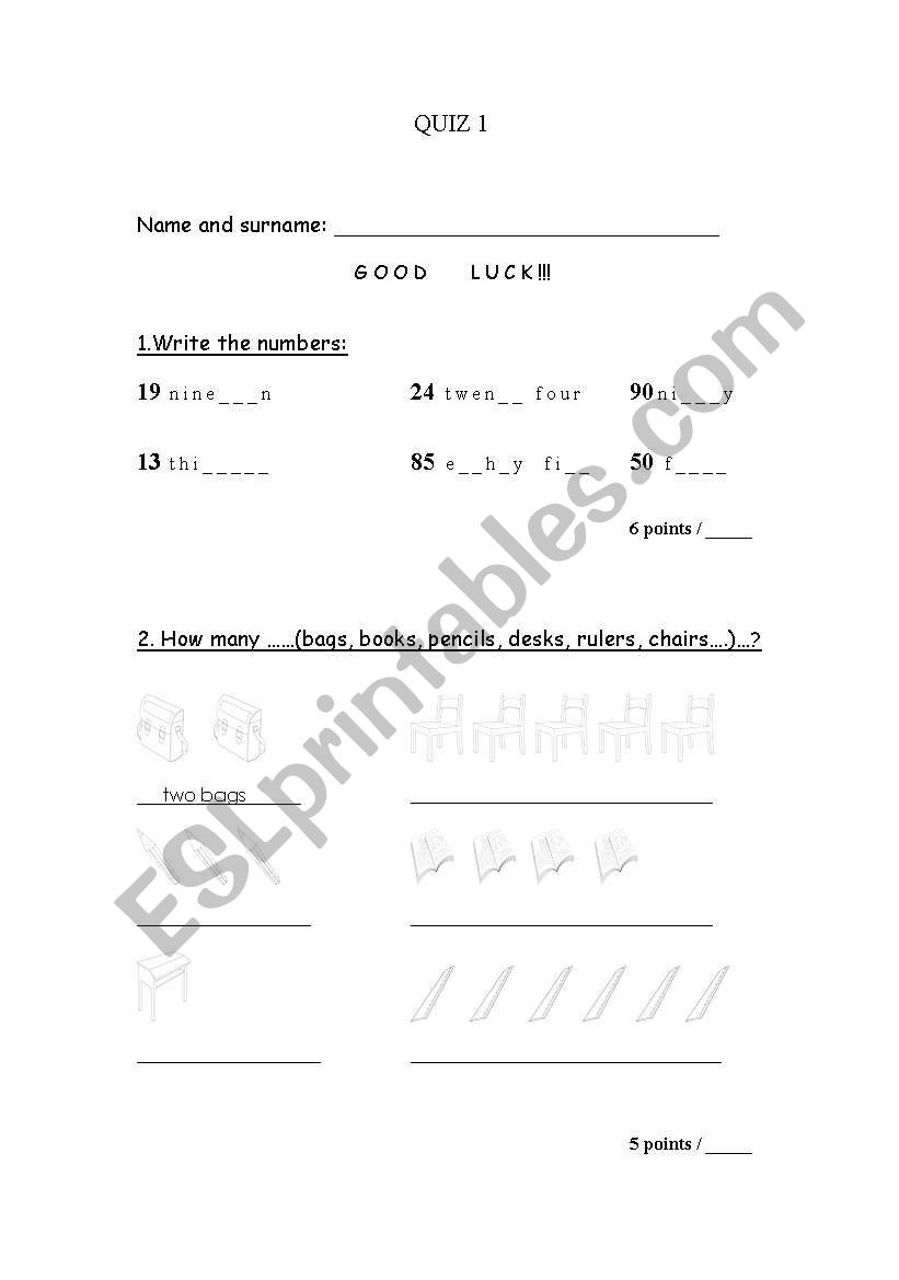 Quiz worksheet