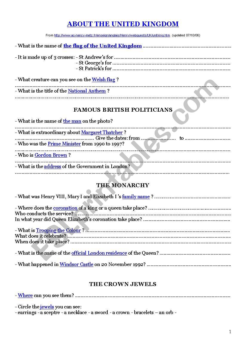 The royal Family-webquest worksheet