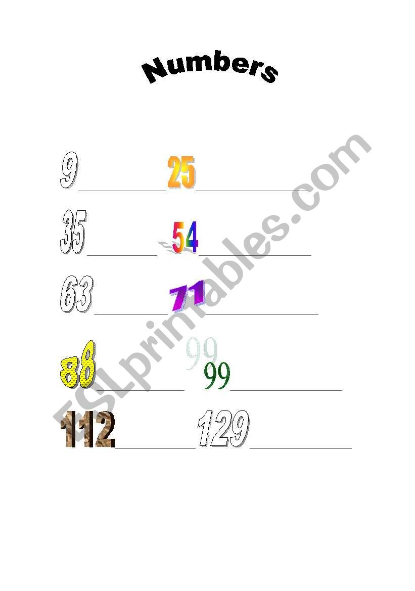 Numbers 1-100 worksheet