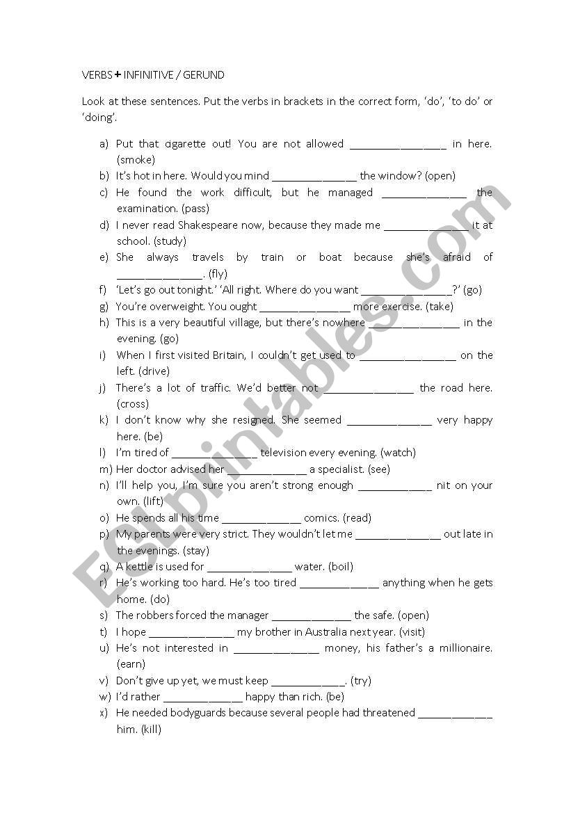 INFINITIVE AND GERUND sentences