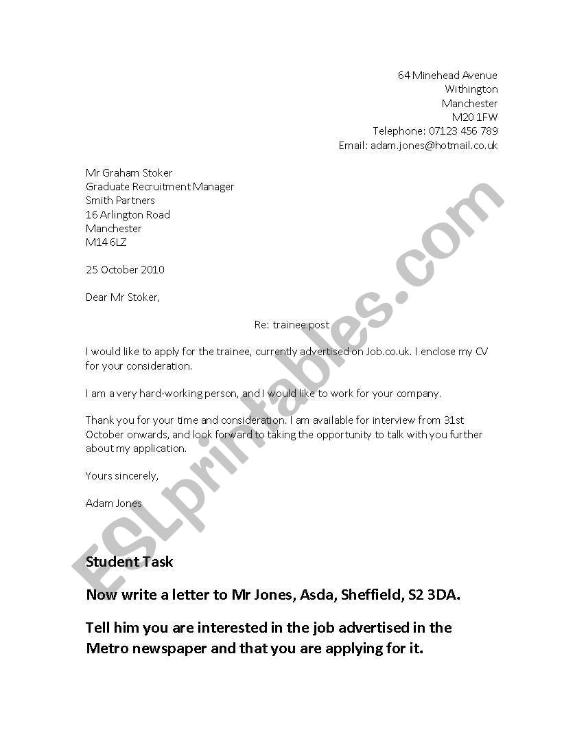 Job letter exercise worksheet