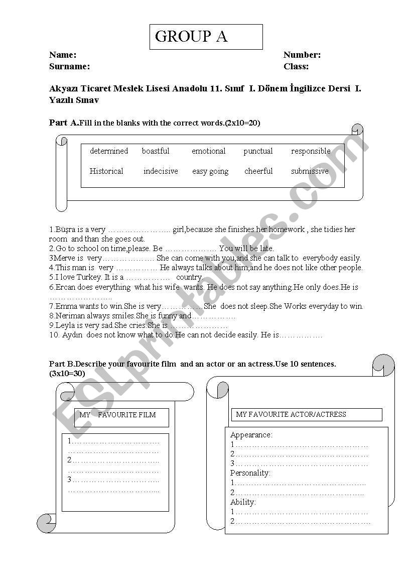  Exam for Anatolian 11th Graders