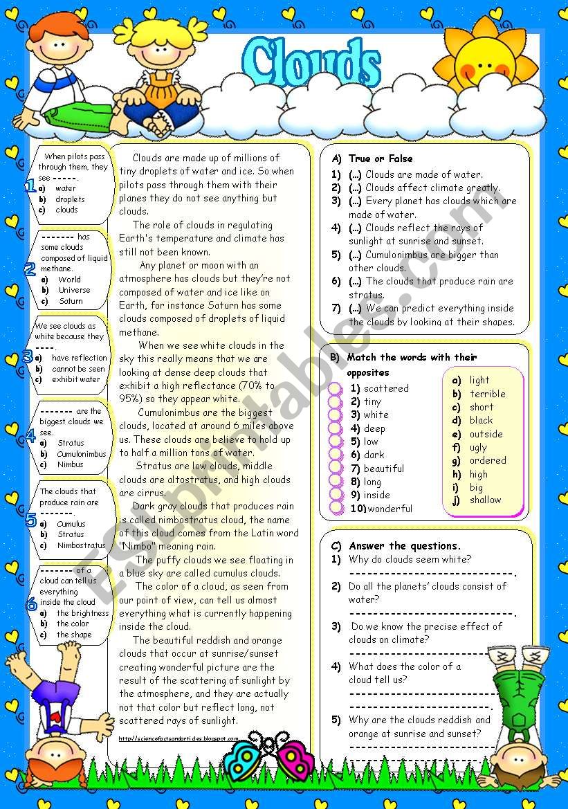 CLOUDS (B&W+KEY included) worksheet