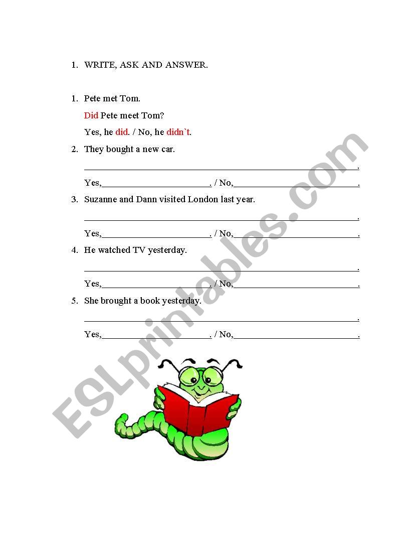 Past simple revision task worksheet