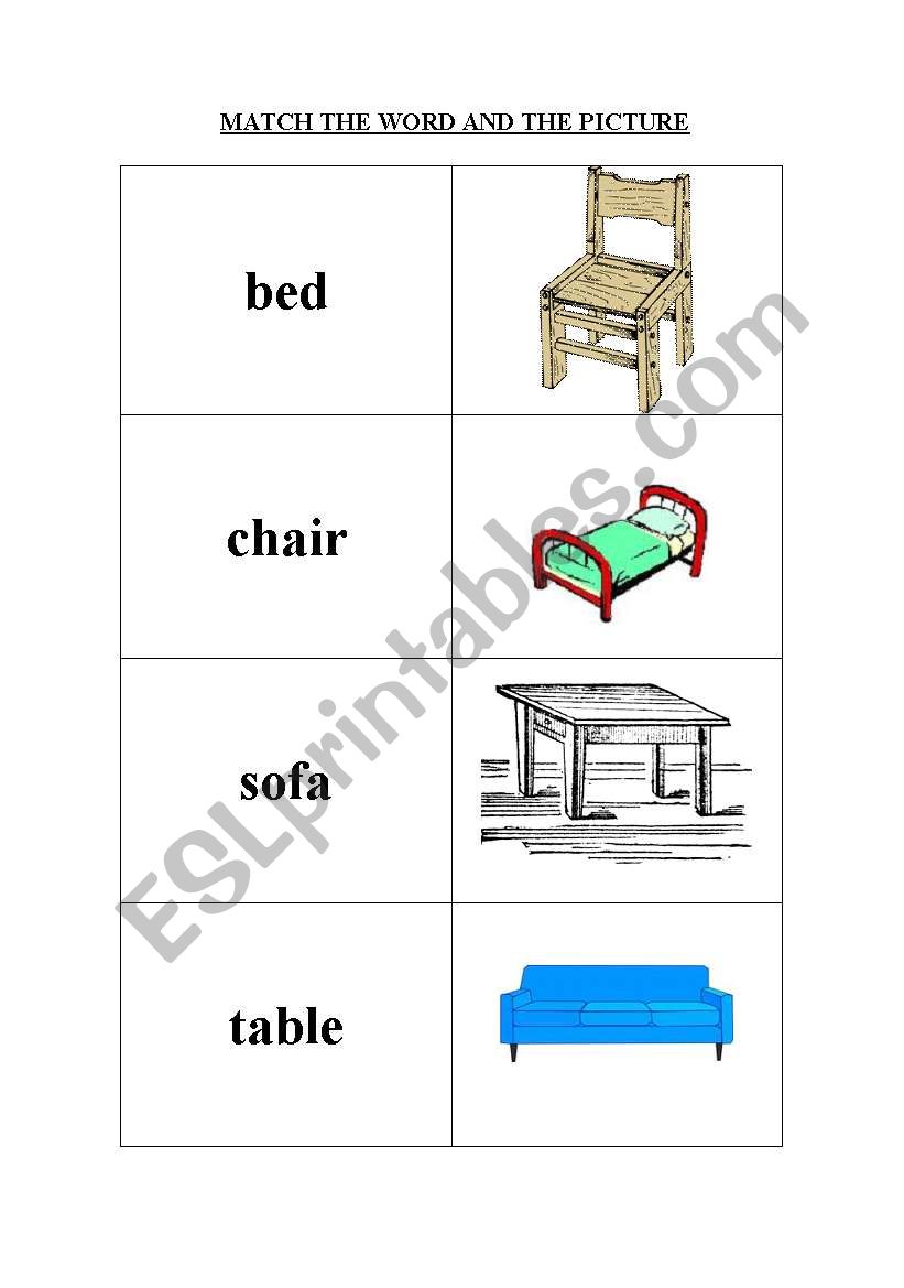 furniture 1 matching exercise worksheet
