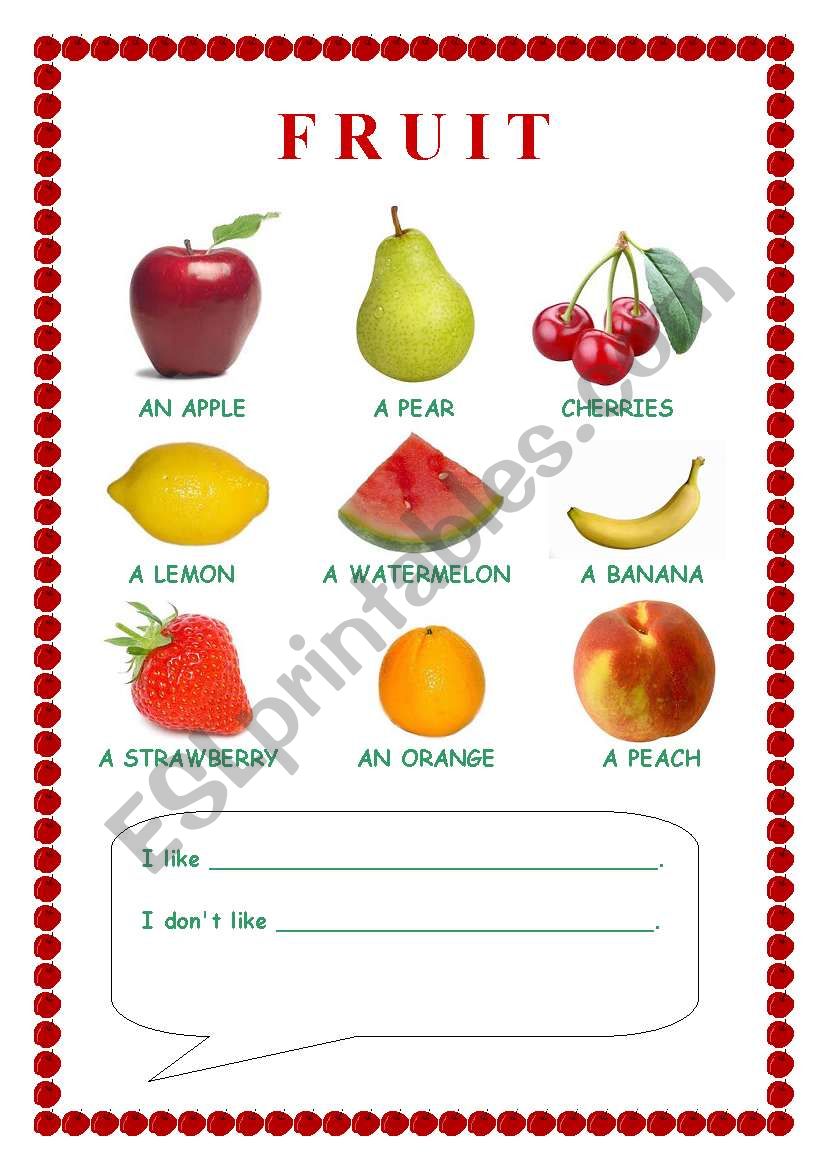 Fruit pictionary worksheet