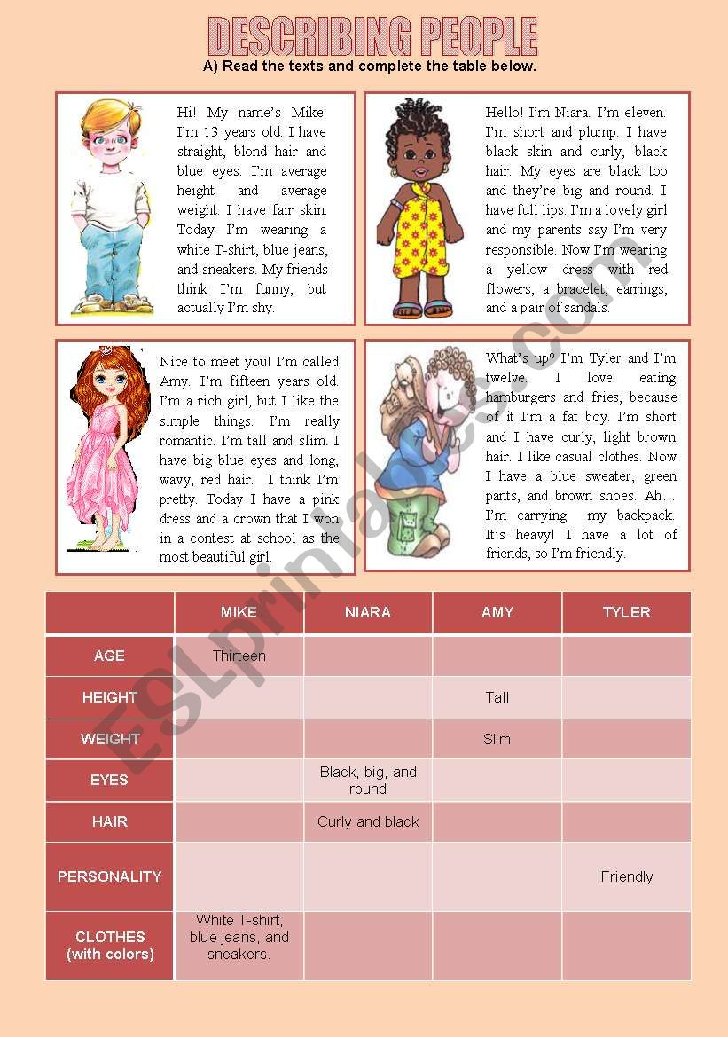 Describing People worksheet