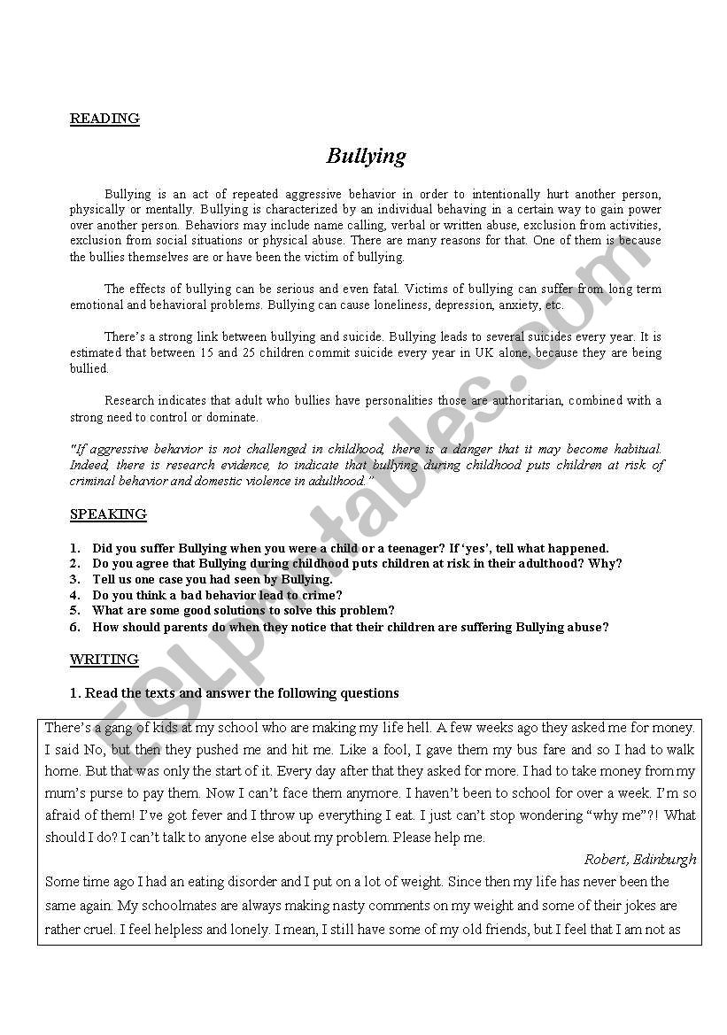 Bullying  worksheet