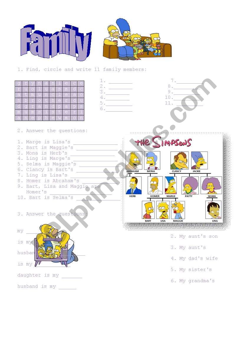 Family members worksheet