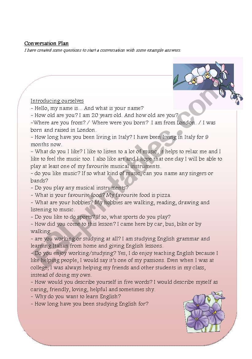 Conversation - Introductions worksheet