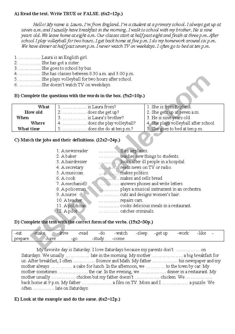 food restaurant worksheet