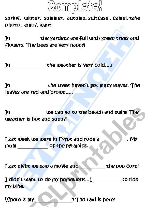  seasons exercise and travel vocabulary
