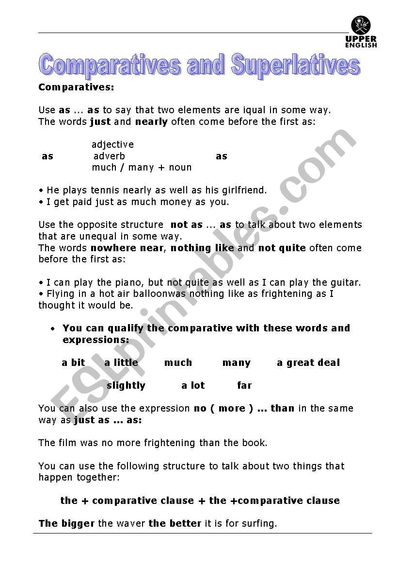 comparatives and superlatives worksheet