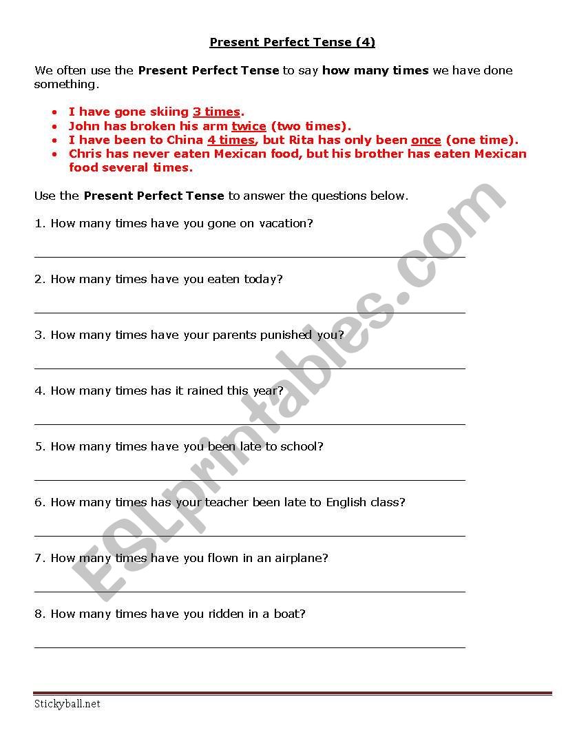 present erfect worksheet