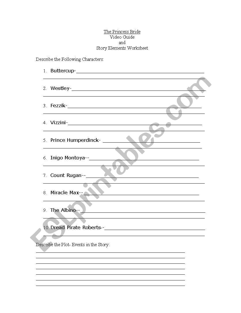 Princess Bride Worksheet worksheet