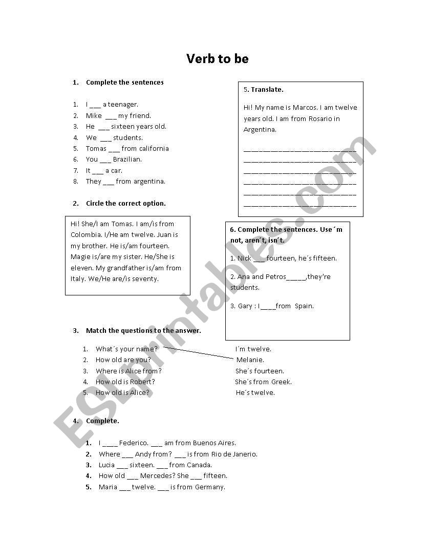 Verb to be  worksheet