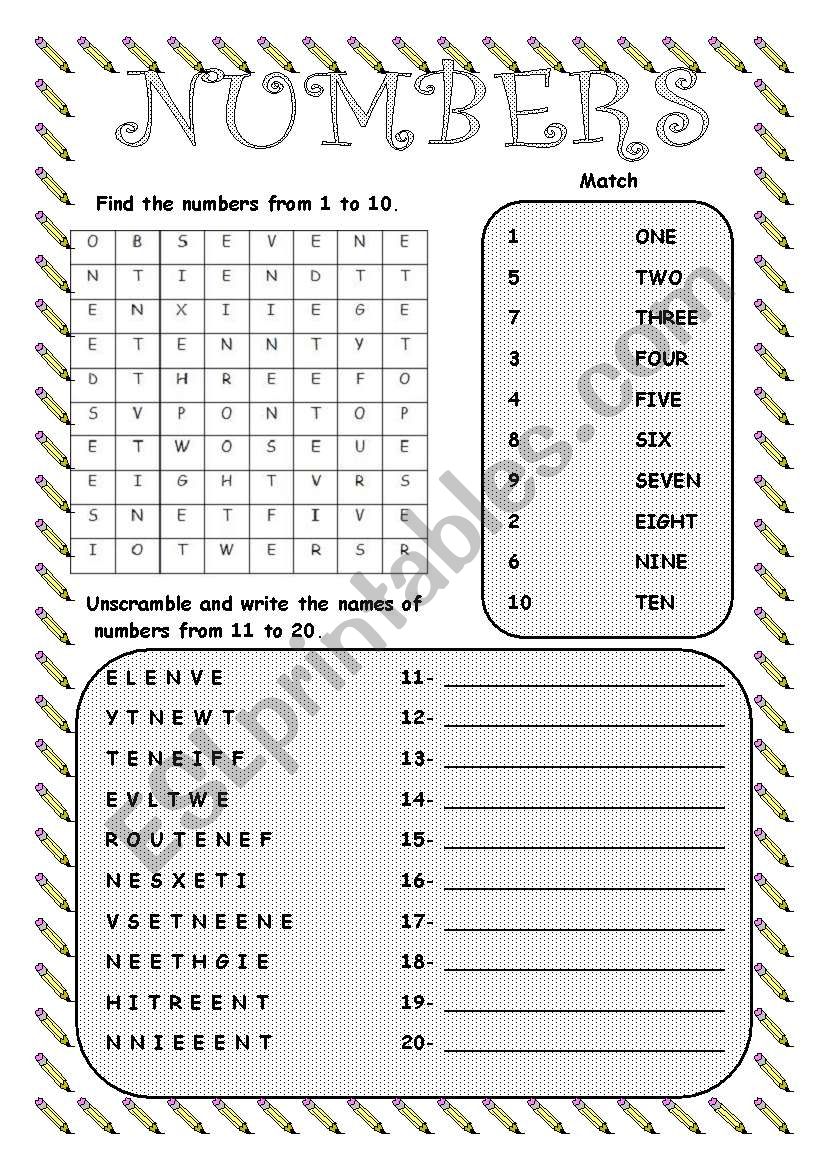 Numbers 1-20 - ESL worksheet by monika.79
