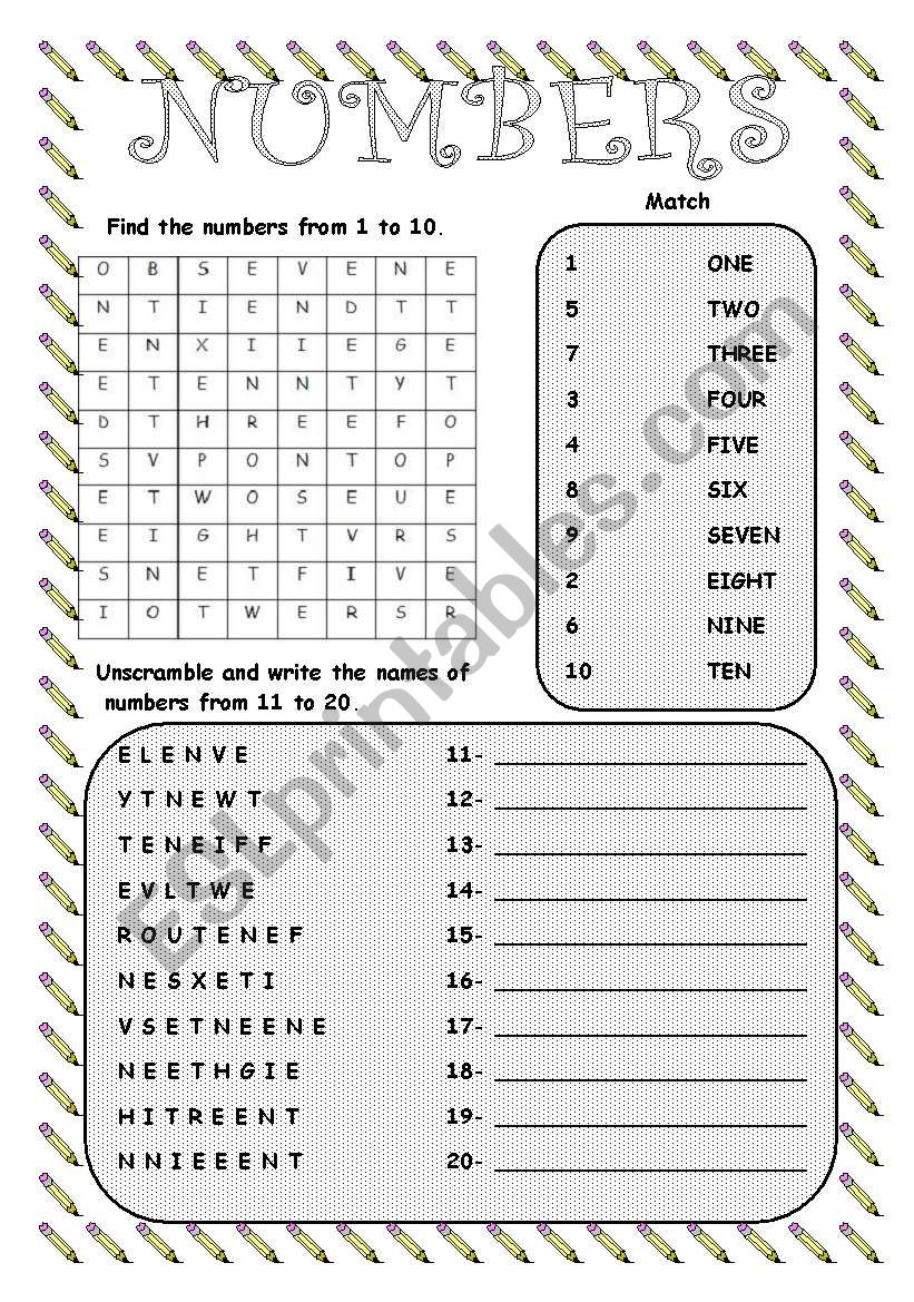 Numbers 1-20 worksheet