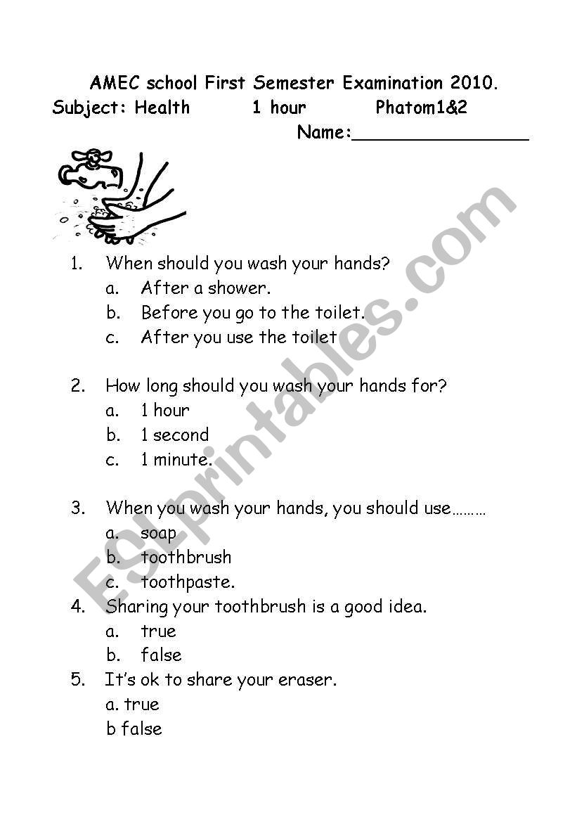 Health exam paper worksheet