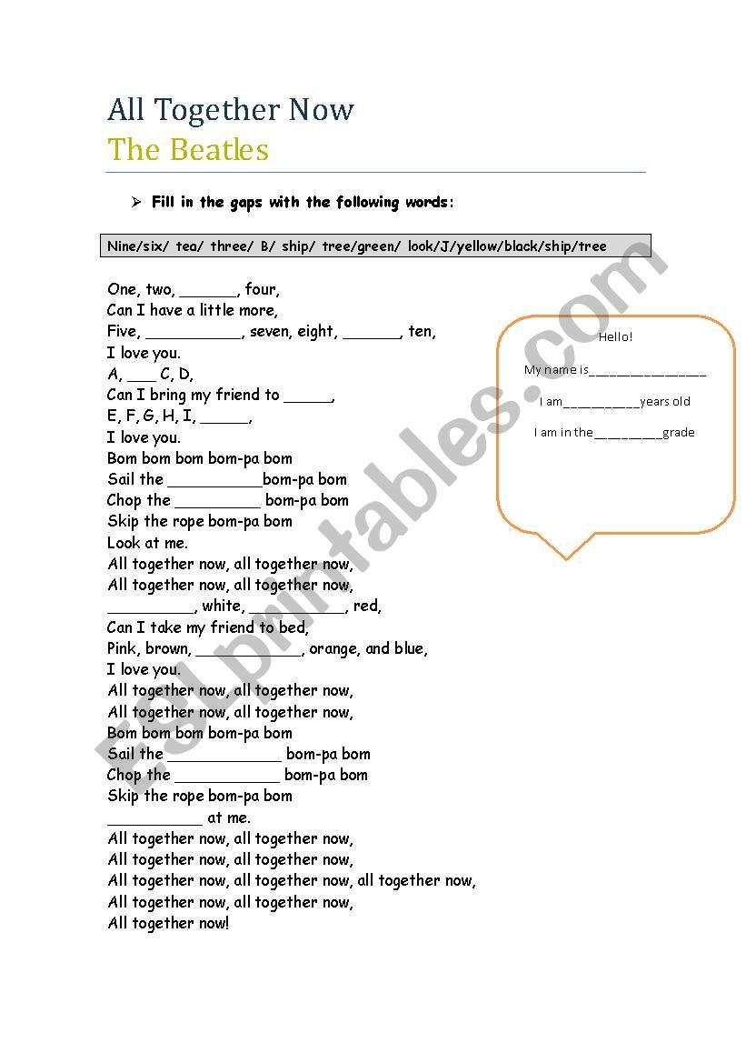 song Beatles worksheet