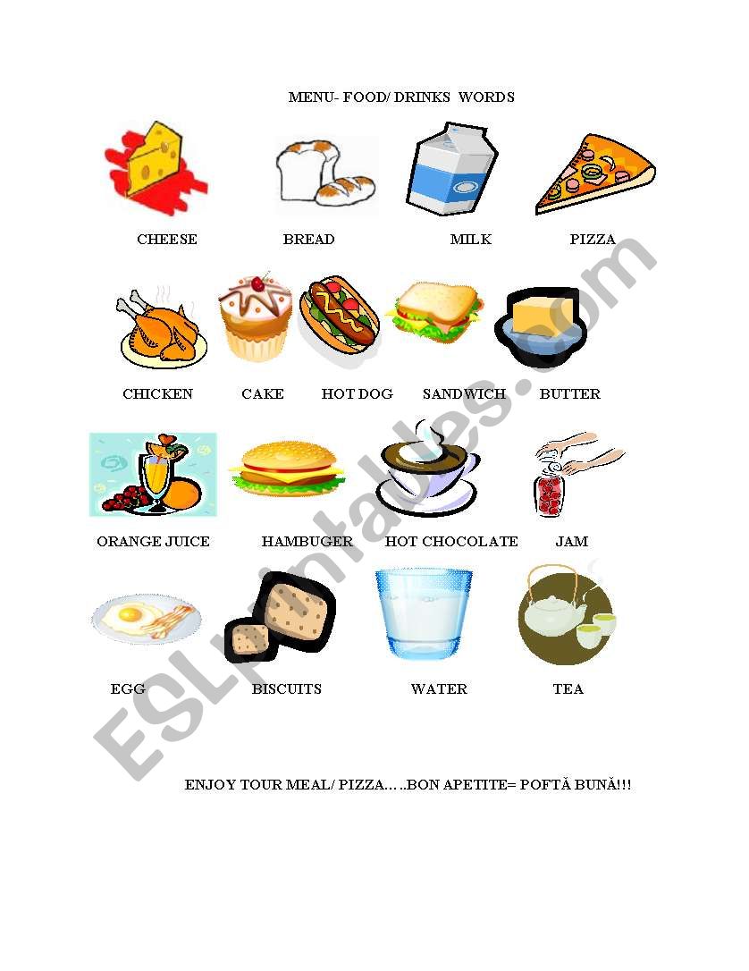food/ drinks  worksheet