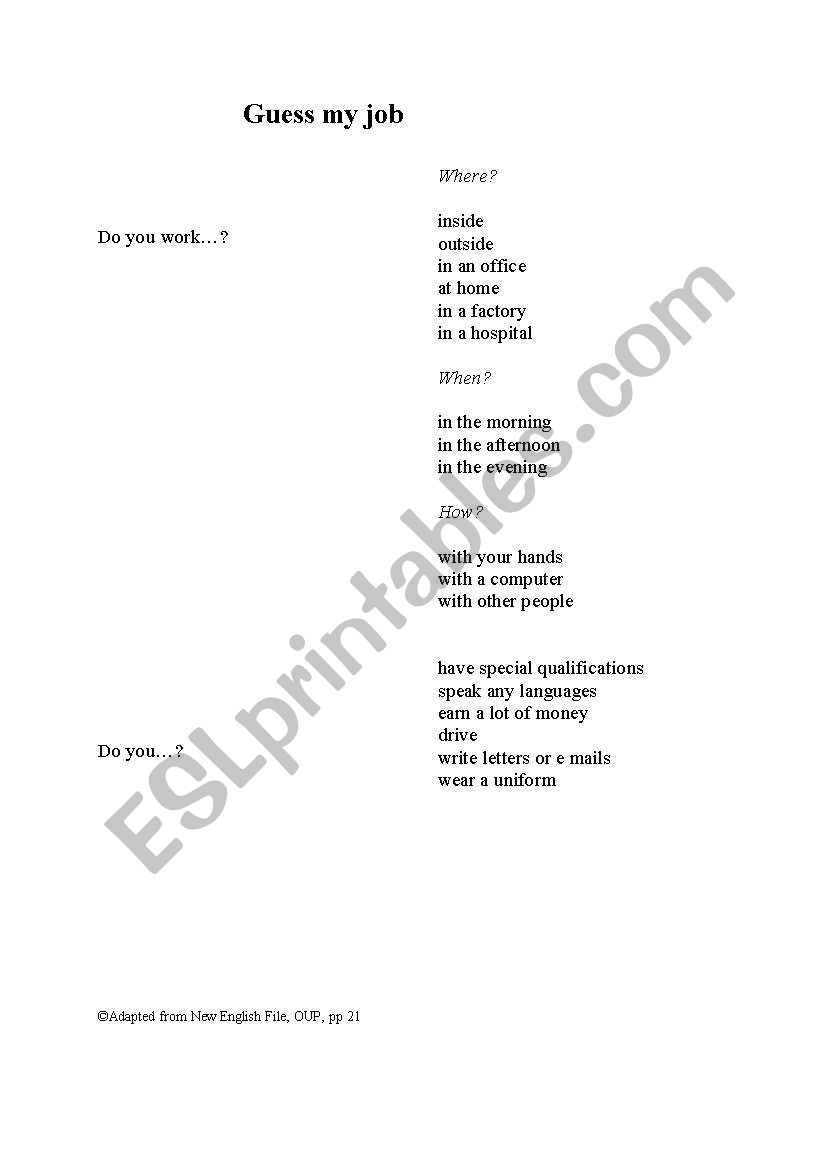 guess my job worksheet