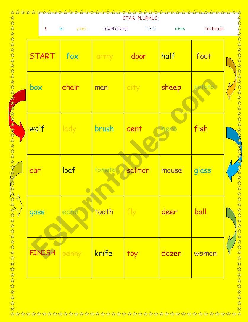 star plurals game worksheet