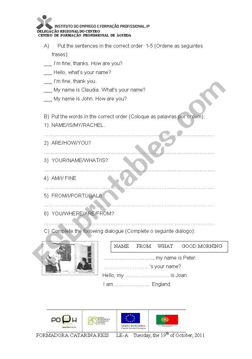 Conversation/greetings worksheet