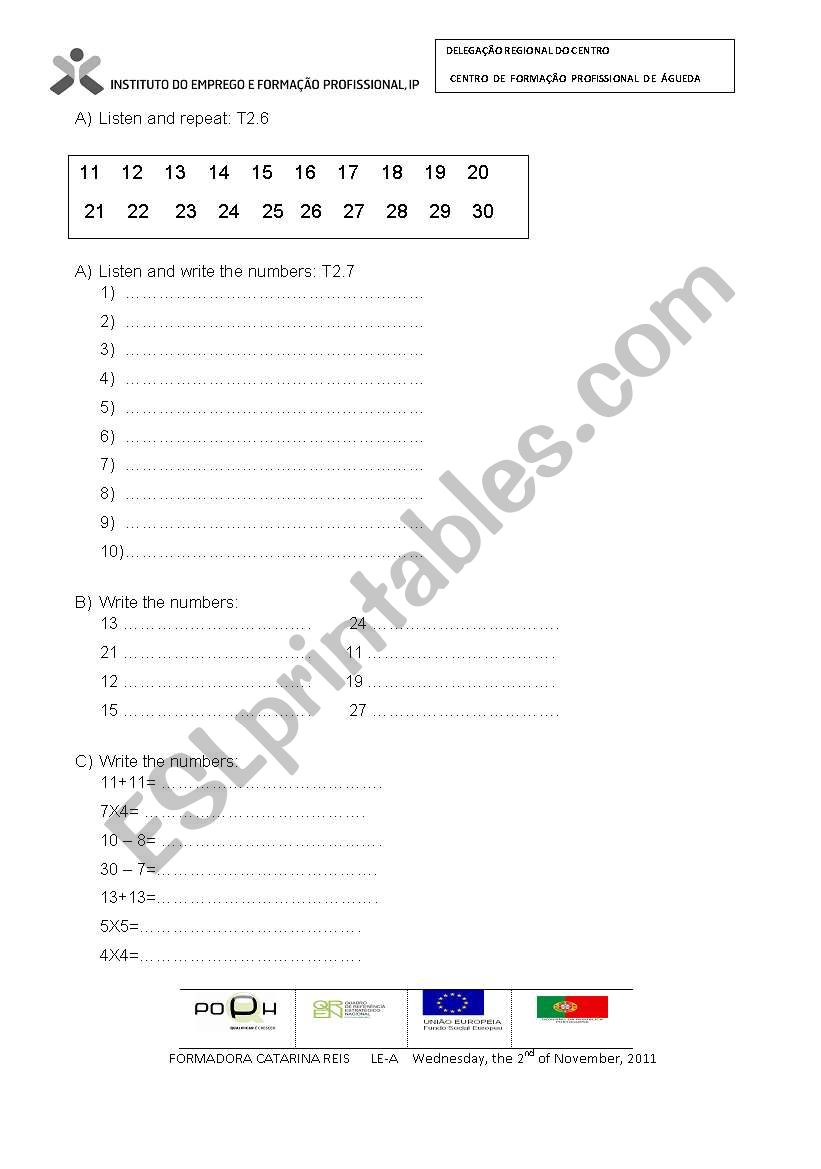 Numbers worksheet