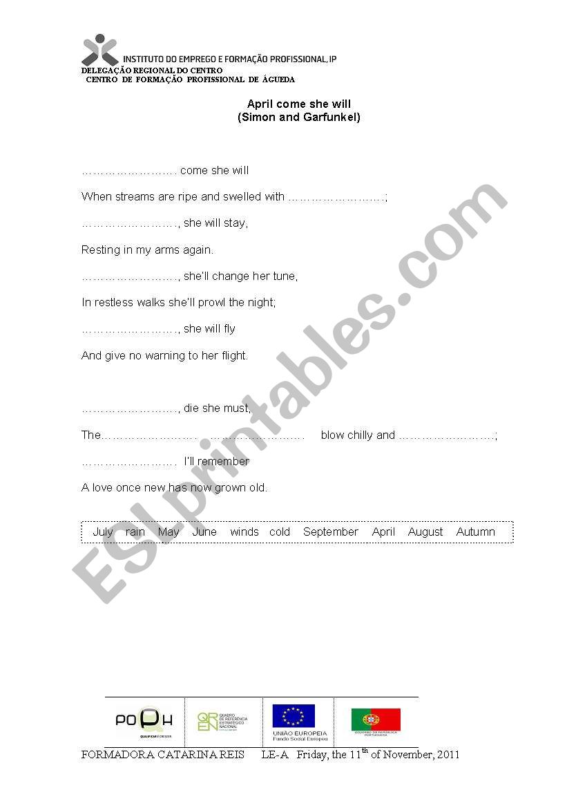 April, come she will Song worksheet