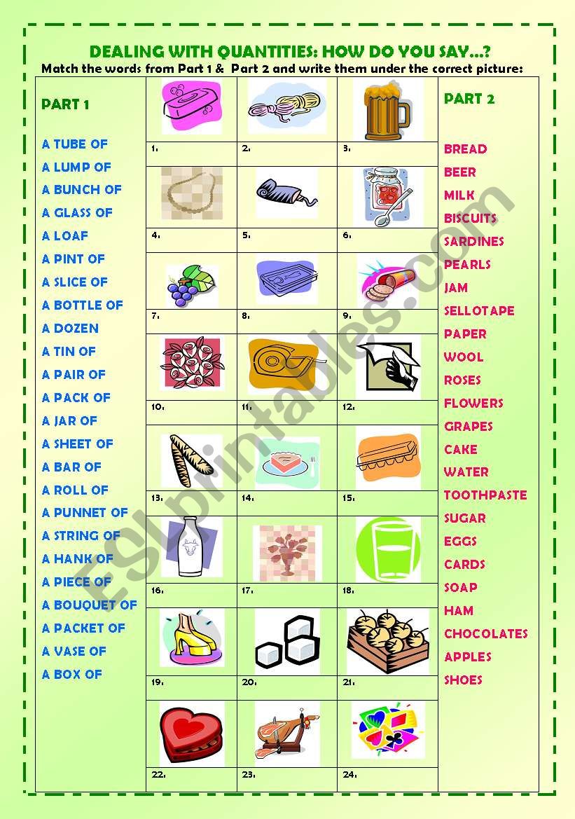 Dealing with quantites + key worksheet