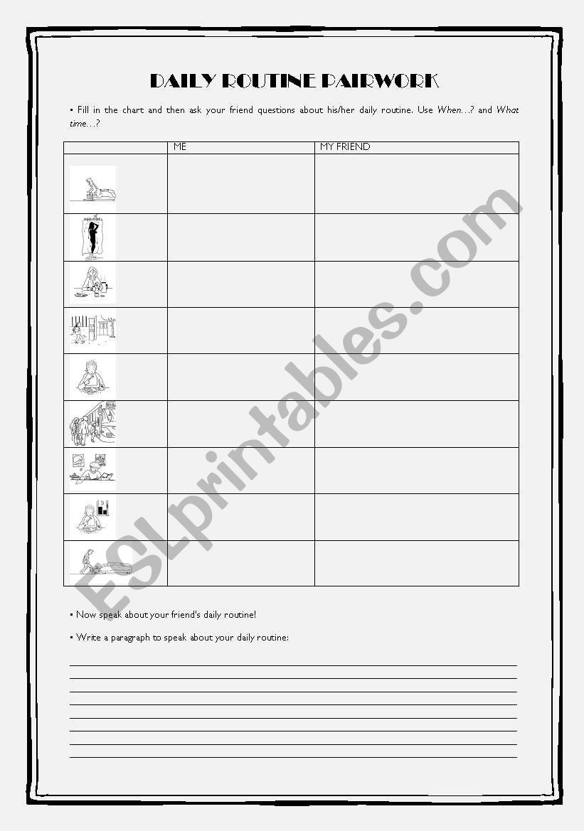 Daily routine pairwork worksheet