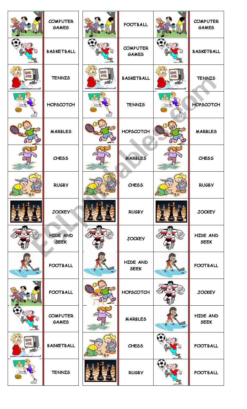 DOMINOES GAMES AND SPORTS worksheet