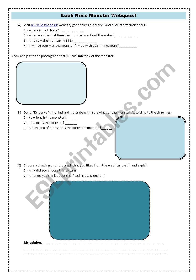 Loch Ness monster webquest worksheet